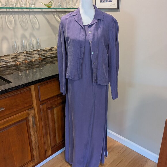 Liz Claiborne Vintage Purple Sheath Maxi Dress Jacket 2pc Set Size 6 Formal - Picture 1 of 10